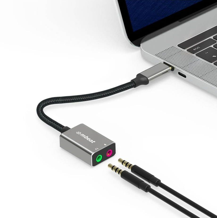 A large marketing image providing additional information about the product mBeat Elite USB-C to 3.5mm Audio and Microphone Adapter - Additional alt info not provided